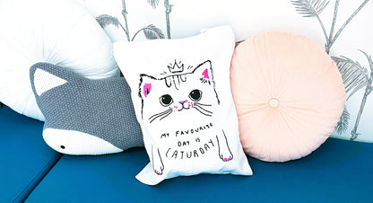 Cat pattern canvas tote bag with inner pocket